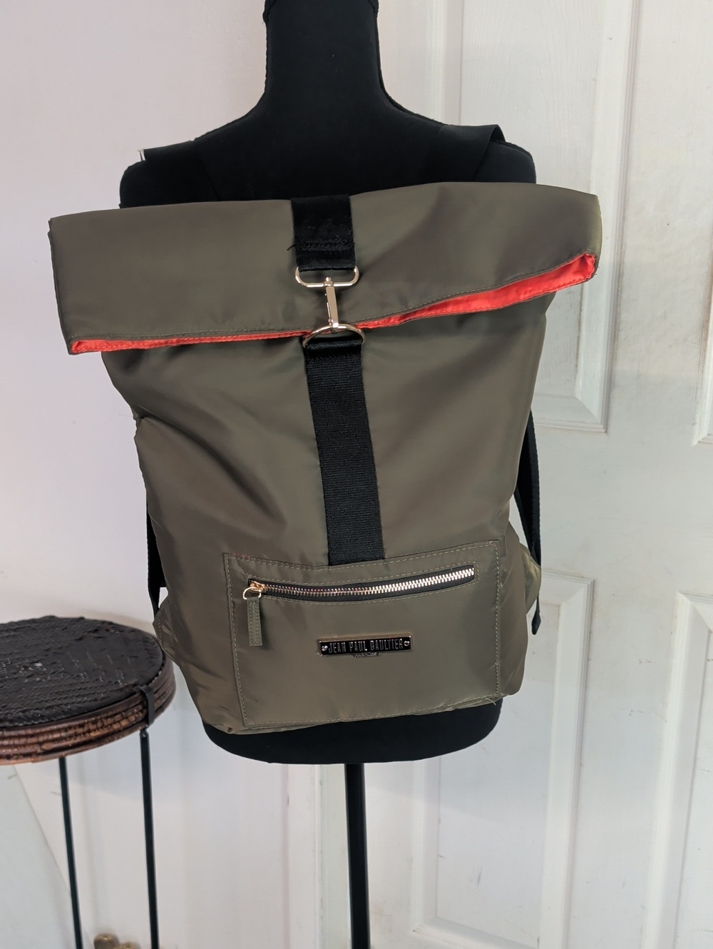 Jean Paul Gaultier Olive Green Black Roll-Top Backpack